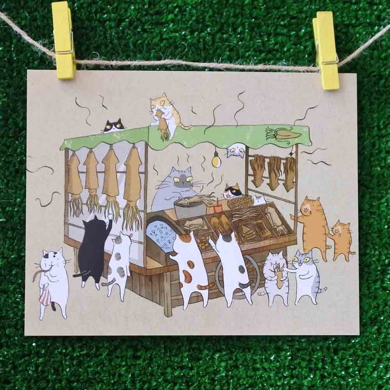 Cat's illustration postcard