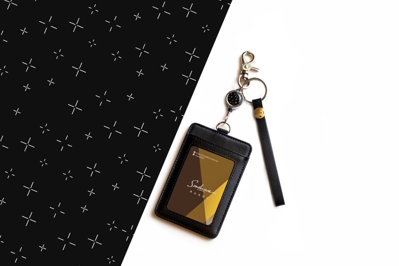 Having伸縮卡套組/精緻迷你拉環/星空_AMHP2 - 證件套/識別證套 - 真皮 黑色