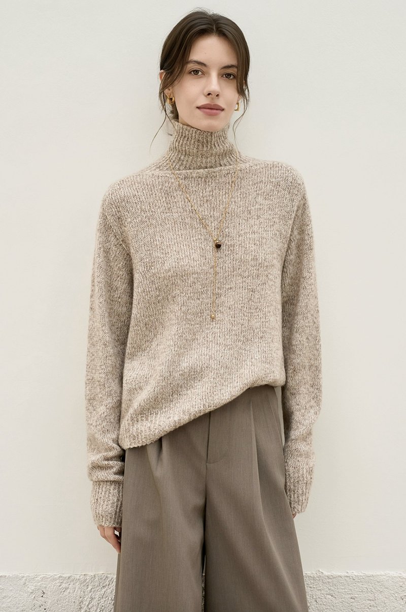 法式復古 / 高領慵懶針織毛衣 / 羊絨羊毛 - 女毛衣/針織衫 - 其他材質 多色