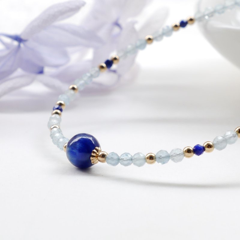 藍晶石 海藍寶 青金石 美國14KGF 極細天然石手鍊 - 手鍊/手環 - 水晶