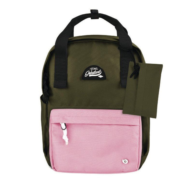 Grinstant混搭可拆組式13吋後背包 - 冒險系列 (軍綠色配淺粉紅) - 後背包/背包/書包 - 聚酯纖維 綠色