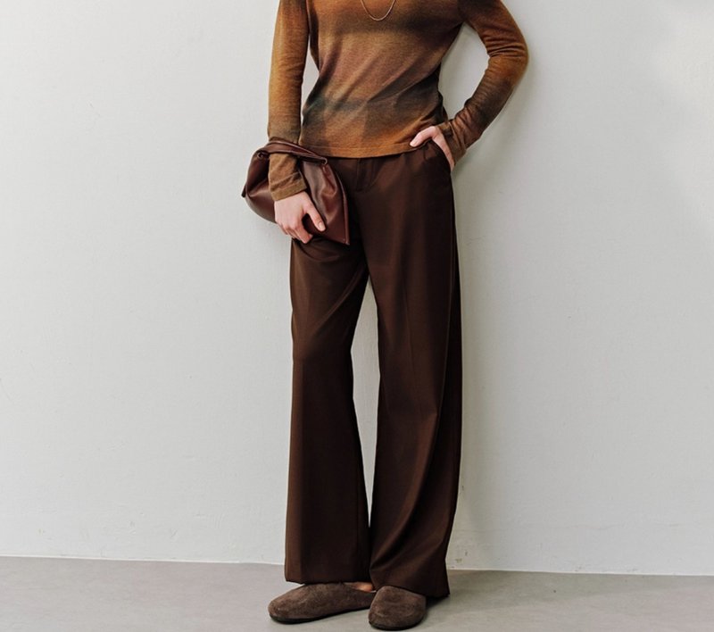 【細膩羊毛】法式簡約 顯瘦直筒闊腿褲 - 女長褲 - 羊毛 多色