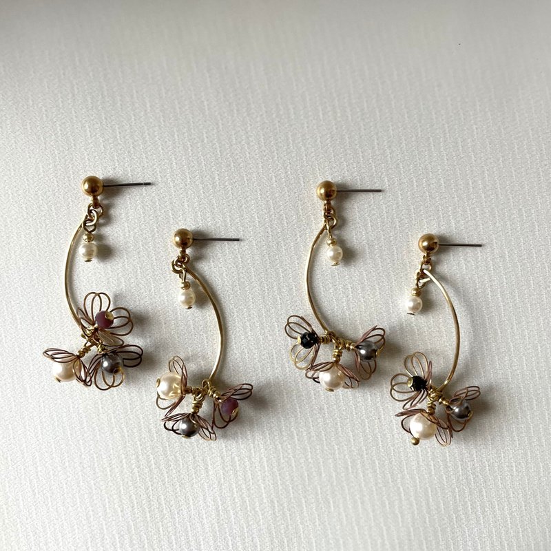 蔓之花 短款耳環 - 耳環/耳夾/耳骨夾 - 銅/黃銅 金色