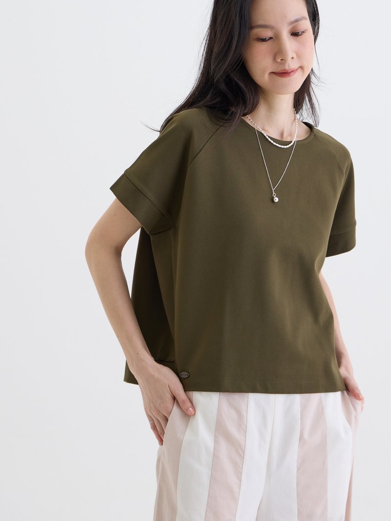 小屋剪接拉克蘭袖上衣-軍綠 - 女 T 恤 - 其他人造纖維 綠色