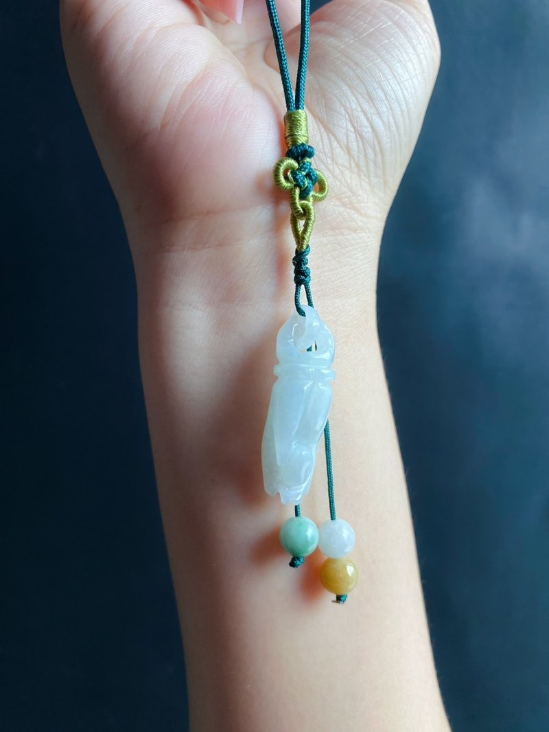 祈願 天然緬甸玉翡翠 手工雕刻 佛手 保平安 禮物 手機掛 長輩禮 - 手機掛繩/背帶 - 玉石 綠色