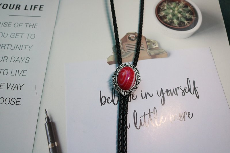 红色条纹玛瑙石保罗领带天然石bolotie - 領帶/領帶夾 - 半寶石 紅色