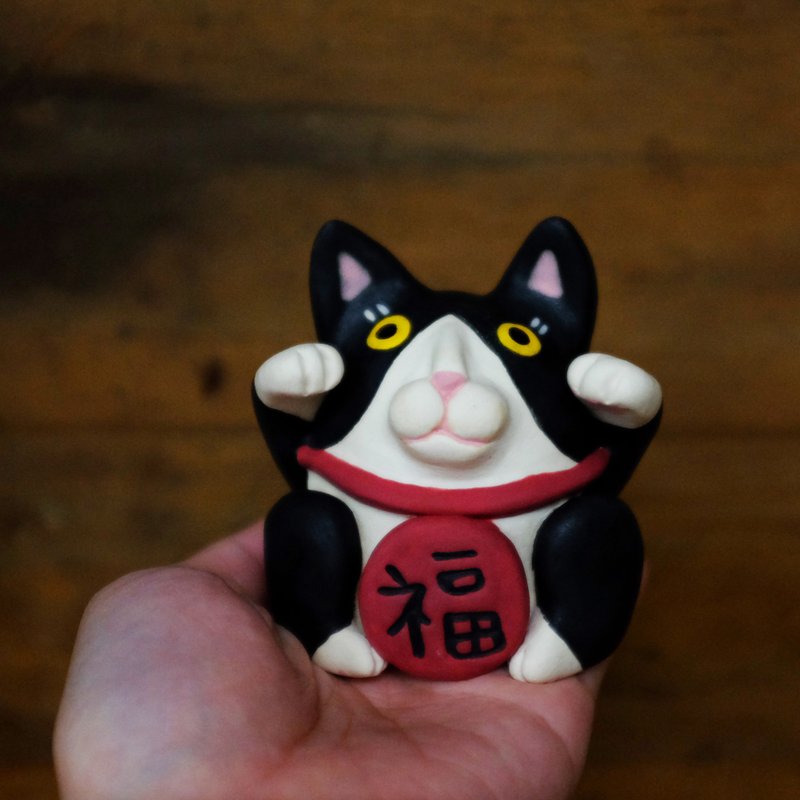 賓士款陶瓷招財貓 - 擺飾/家飾品 - 陶 黑色