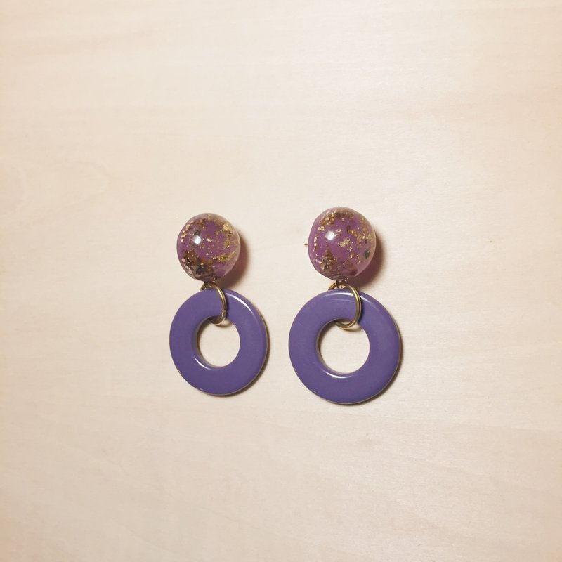 Vintage Purple Gold Foil Ball Flat Hoop Earrings