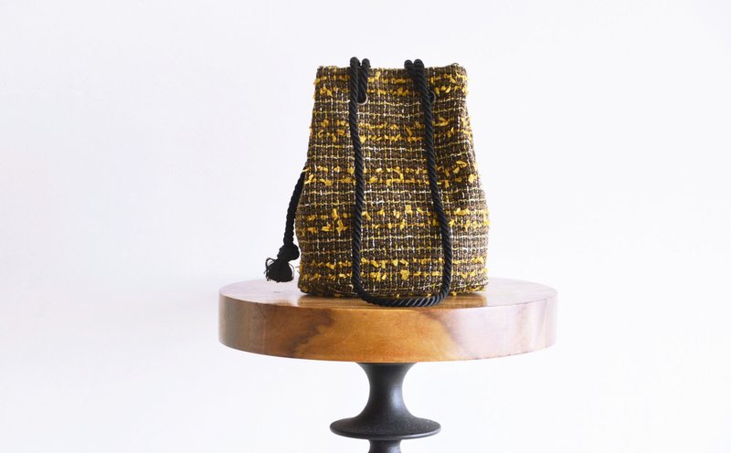 数量限定 オータムチェックツイード 2way ポシェットマリンバッグ アンティークアンバー ミニショルダー ギフトにも - 側背包/斜背包 - 棉.麻 咖啡色