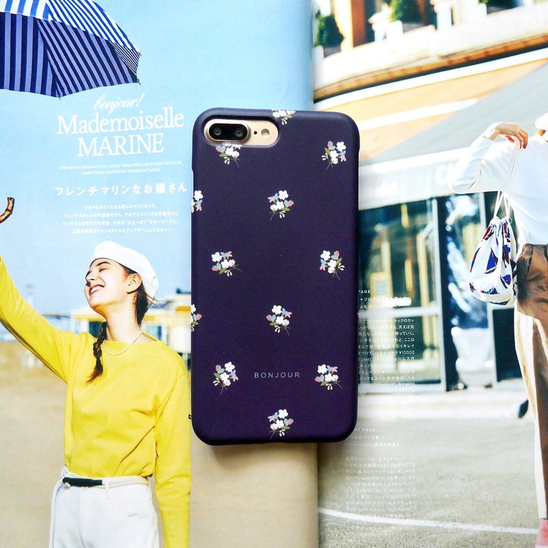 Dark blue French small floral phone case