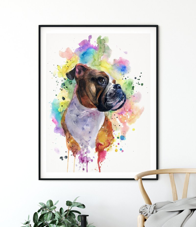Custom Watercolor Dog Portrait Boxer - 壁貼/牆壁裝飾 - 紙 橘色