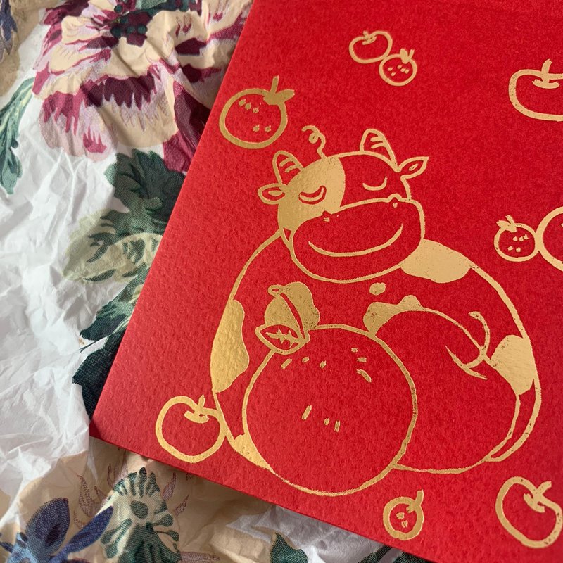 紅包袋 / 牛抱平安 / 小款 -三入 - 紅包袋/春聯 - 紙 紅色