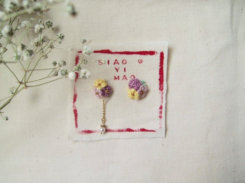 Rose flower series pearl earrings / stainless steel ear acupuncture can be changed clip