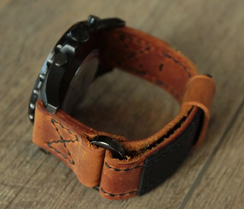 Handmade Leather Velcro Watch Strap - 錶帶 - 真皮 咖啡色