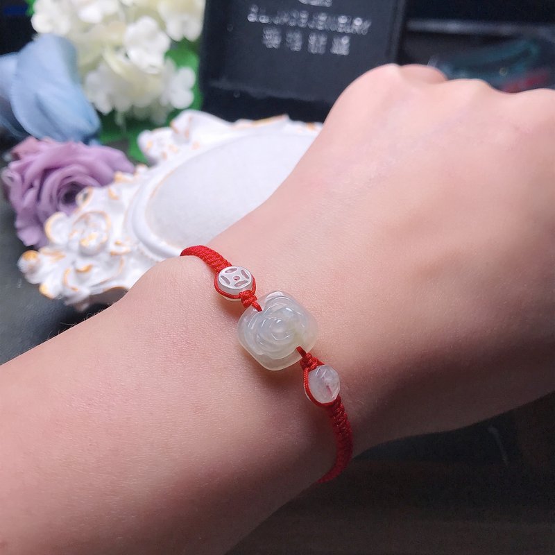 冰糯種翡翠花編織手鍊 | 天然緬甸玉翡翠A貨 | 送禮 - 手鍊/手環 - 玉石 白色