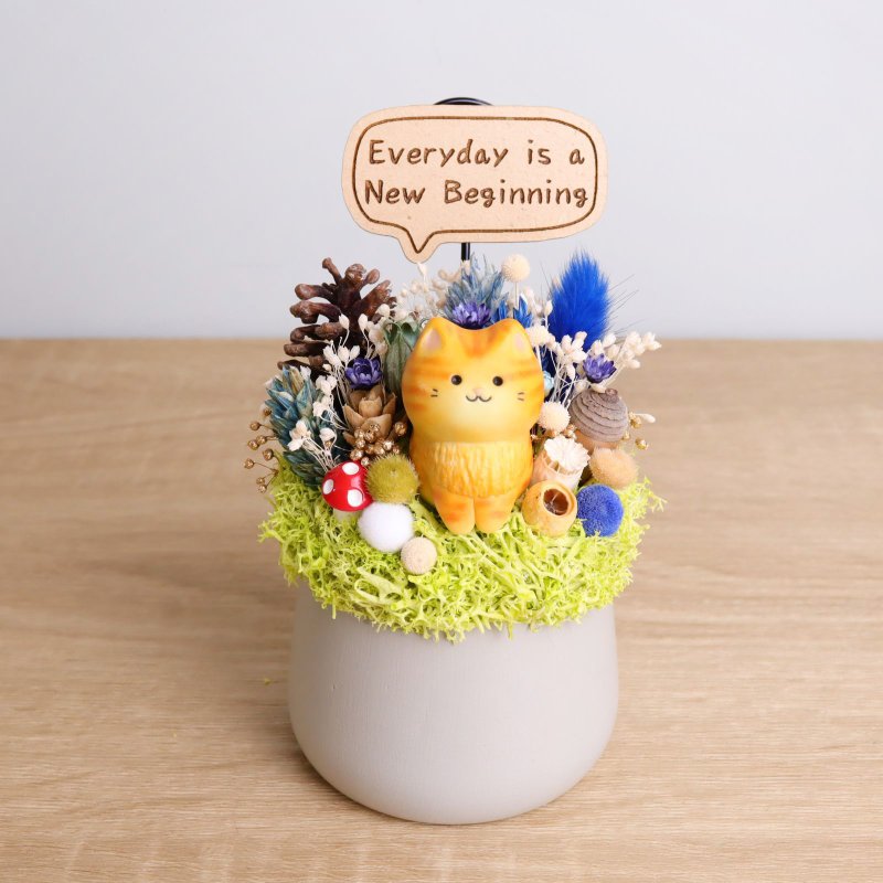 胖橘貓 乾燥花盆栽 客製化字牌 可夾卡片 聖誕 耶誕 交換禮物 - 乾燥花/永生花 - 木頭 橘色