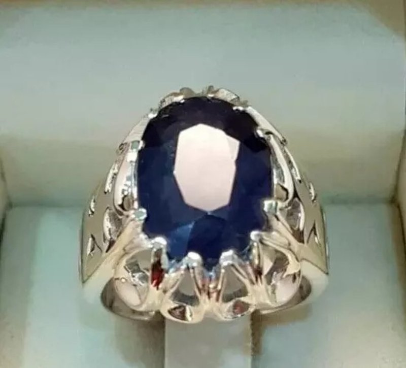 mens blue sapphire ring dark kashmir color sapphire jewelry handmade silver ring - 戒指 - 寶石 藍色