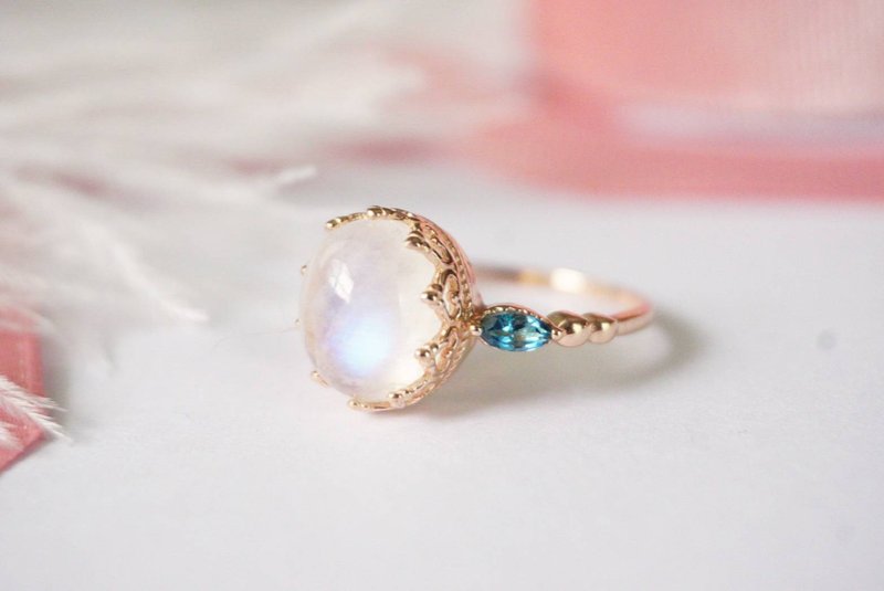 Natural Rainbowmoonstone and Natural Londontopaz Silver Ring - 戒指 - 純銀 白色