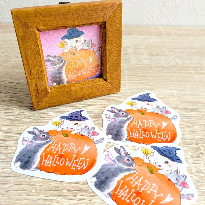 【Halloween限定】キラキラ耐水クリアステッカー【うさぎ/チンチラ】シール 水彩イラスト - 貼紙 - 其他材質 透明