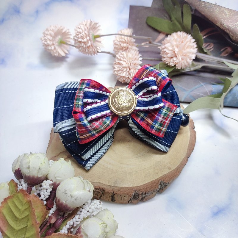 格子系香蕉夾-鯊魚夾彈簧夾 學院風 - 髮夾/髮圈 - 其他材質 藍色