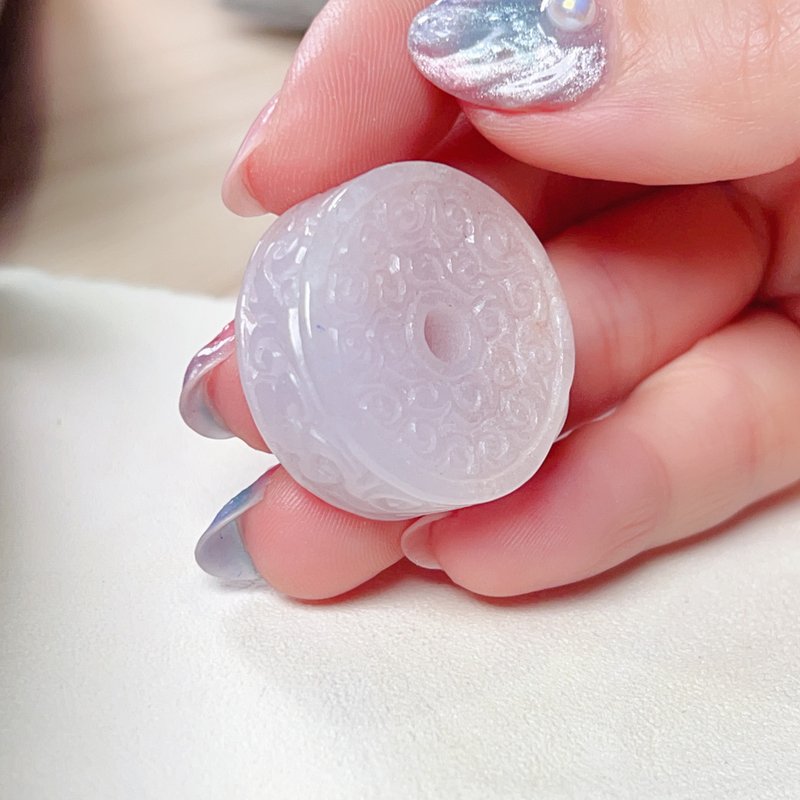 【願‧平安】紫羅蘭雕花平安扣吊飾 | 天然緬甸A貨翡翠 | 送禮 - 吊飾/掛飾 - 玉石 紫色