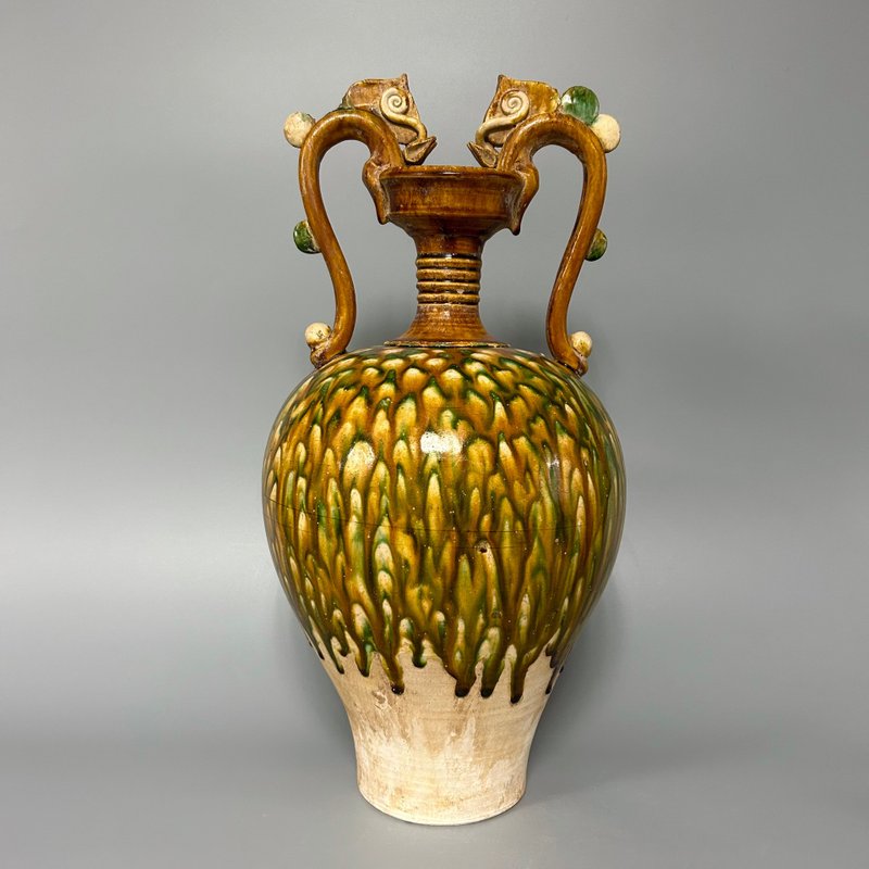 唐三彩雙龍柄壺 - 擺飾/家飾品 - 陶 卡其色