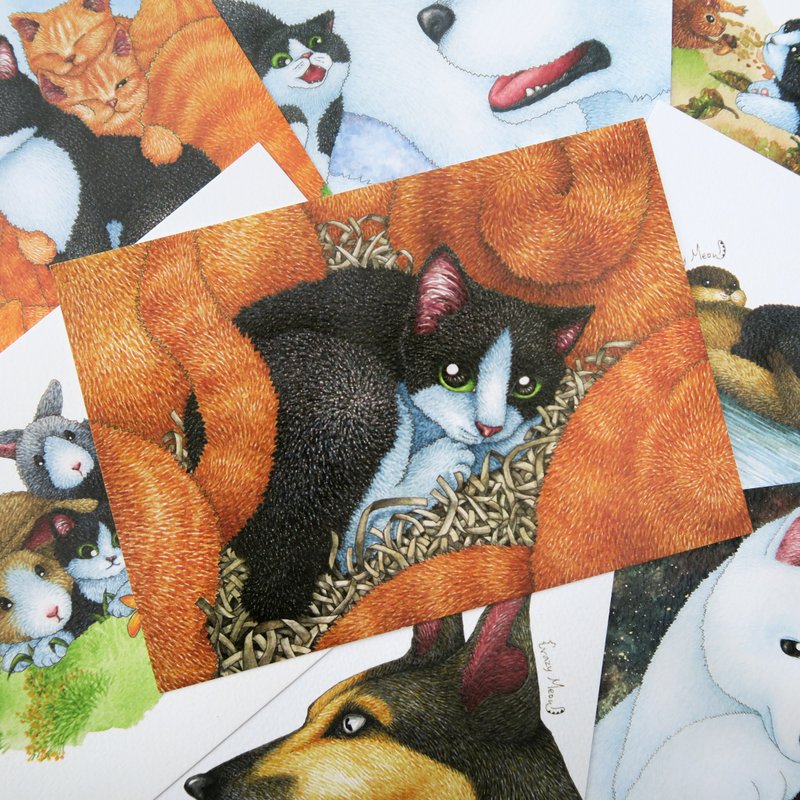 【貓瘋子】小黑與大白系列D / 明信片組 - 卡片/明信片 - 紙 多色