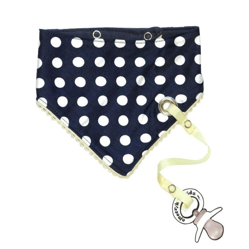 Blue-white back button bib scarf (with pacifier chain)