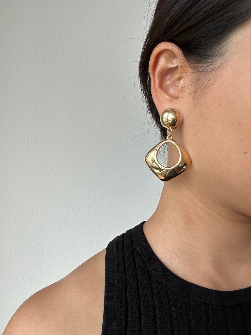 復古金屬夾式耳環 #14 - 耳環/耳夾/耳骨夾 - 其他金屬 金色