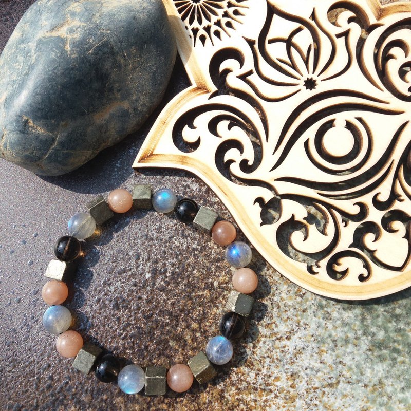 【Light】Crystal Stone Bracelet / Sun Stone X Smoky Quartz X Pyrite X Labradouite