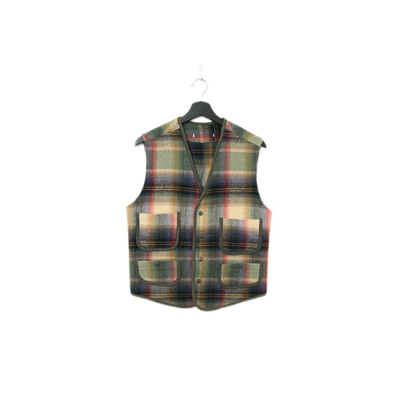 Back to Green-復古毛料背心 墨綠格紋 v-11/sweater vest - 背心/無袖上衣 - 棉.麻