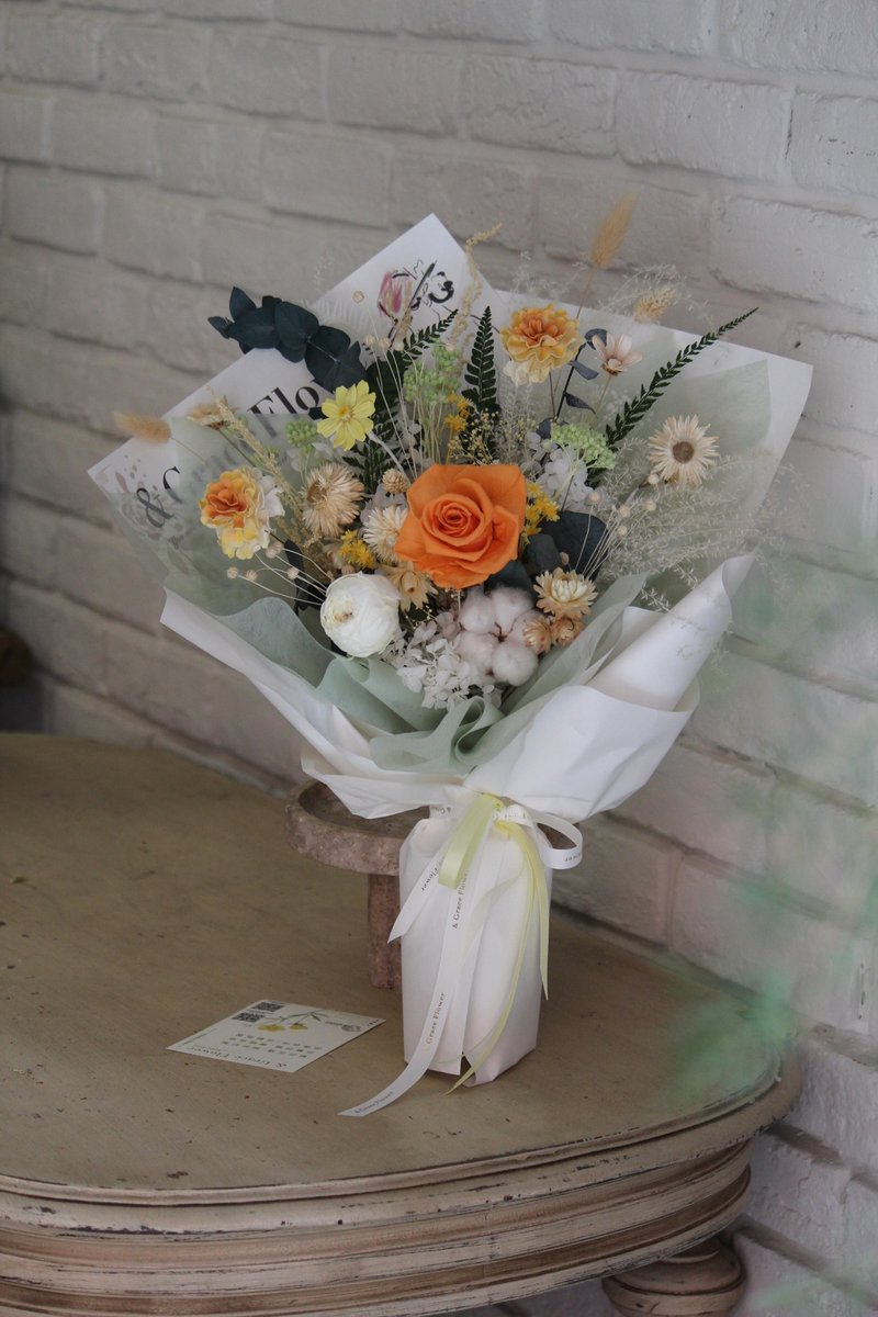 【相約巴黎-春天晨曦永生玫瑰花束】 - 乾燥花/永生花 - 植物.花