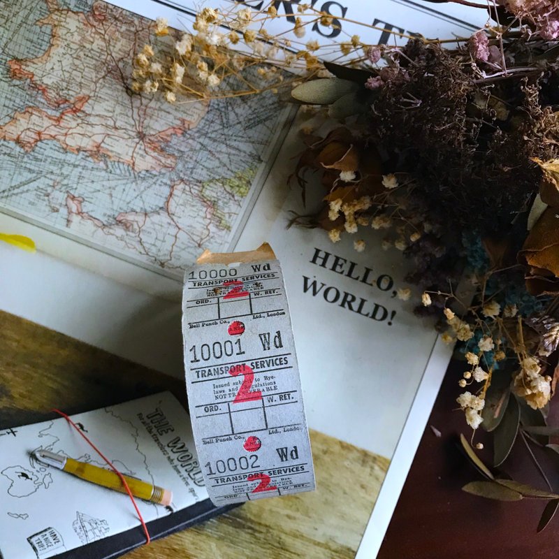 British retro ticket roll sky blue x red word antique paper goods ticket ticket