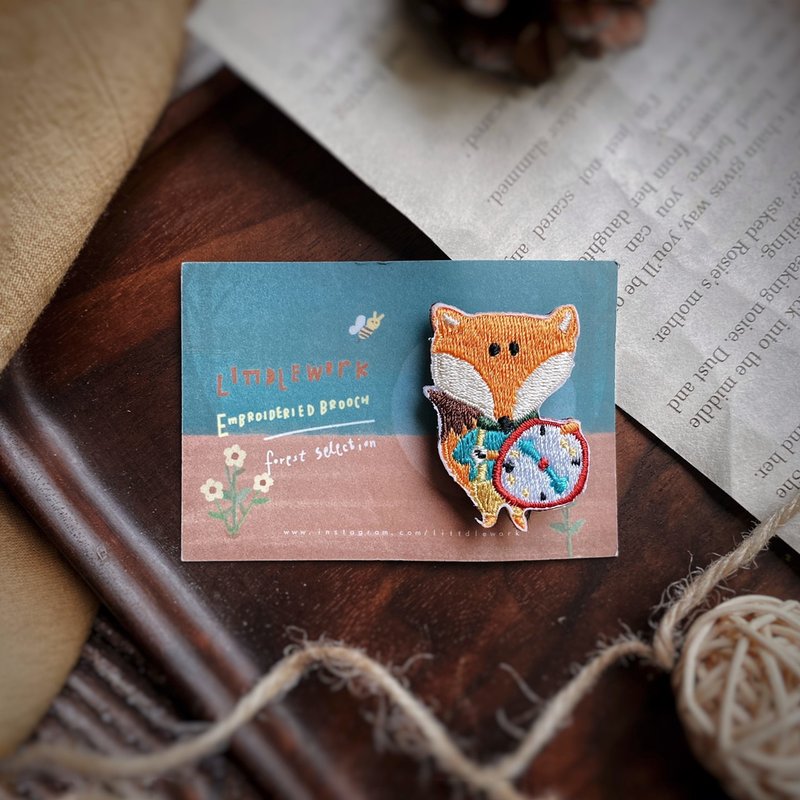 Littdlework Embroidered Small Animal Safety Pin | Mr. Fox