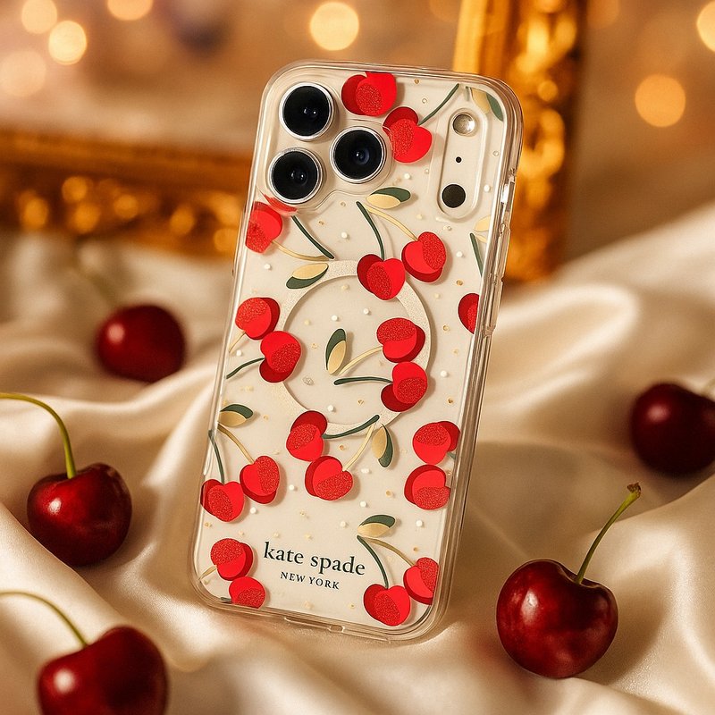 【kate spade】iPhone 17系列 磁吸精品防摔手機殼 嬌豔櫻桃 - 手機殼/手機套 - 塑膠
