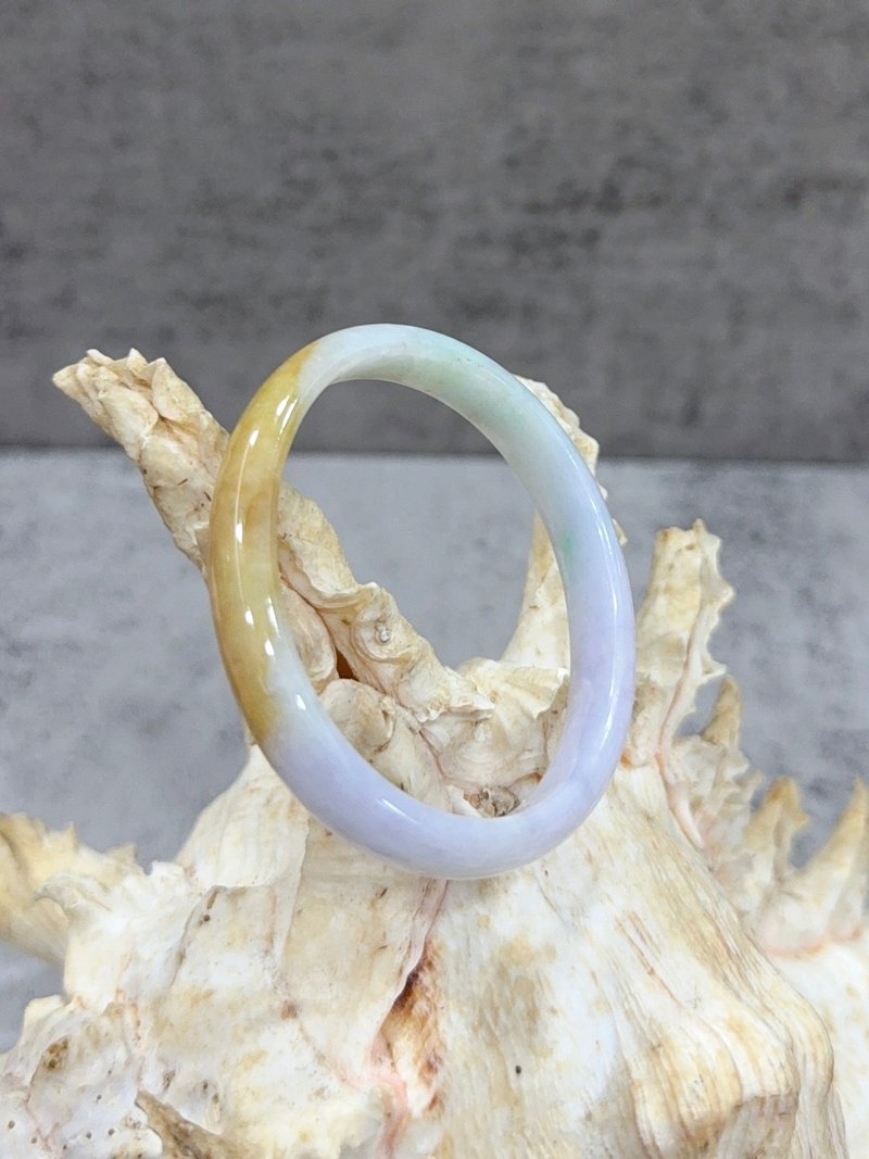 天然翡翠手鐲 紫綠蜜 三彩 貴妃鐲 A貨 緬甸翡翠 橢圓 附鑑定證書 - 手鍊/手環 - 玉石