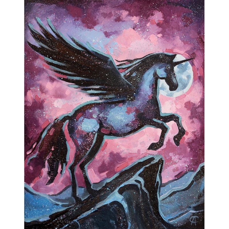 马画独角兽原创艺术飞马艺术幻想墙装饰 - 海報/掛畫/掛布 - 其他材質 粉紅色