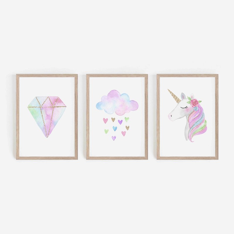 Unicorn print #6 set of 3 customizable posters