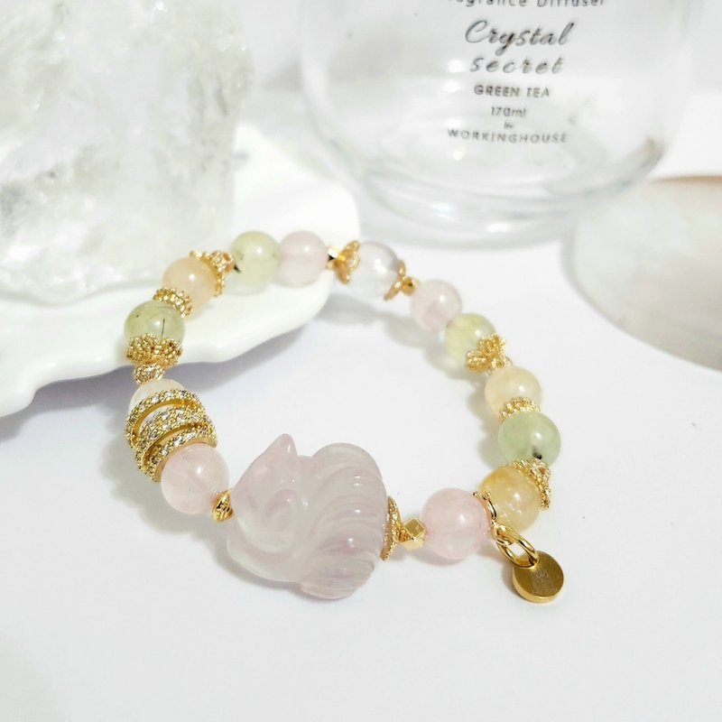 粉晶九尾狐設計手鍊/招財助事業、招桃花之搭配水晶 - 手鍊/手環 - 水晶 粉紅色