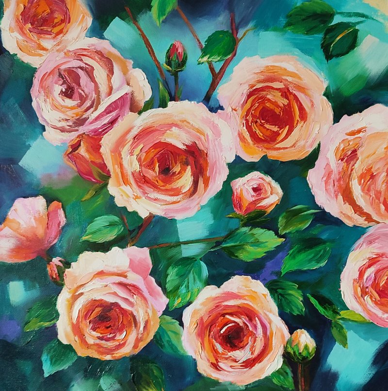 Roses Oil Painting Flowers Wall Art Floral Wall Decor Roses Oil Art