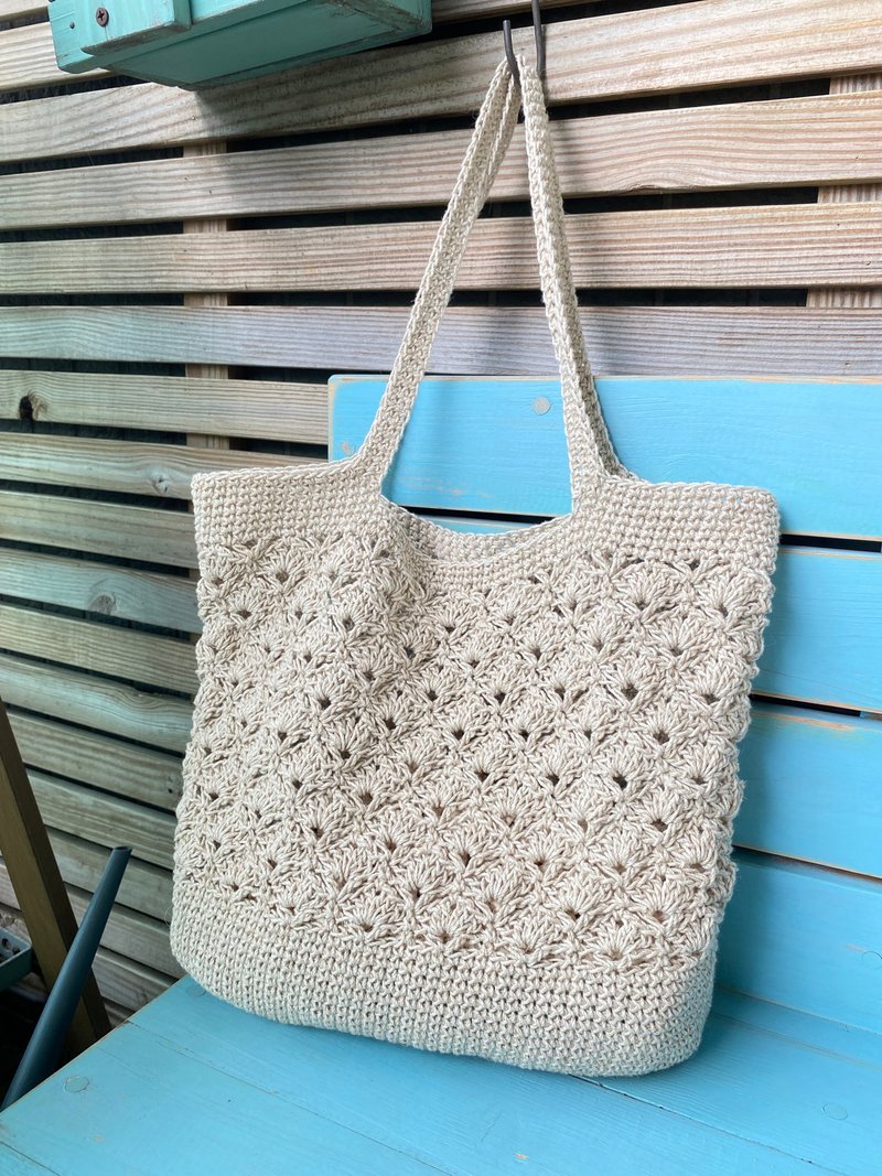 歲月靜好苧麻絲花漾編織包/麻色 - 手提包/手提袋 - 棉.麻 卡其色