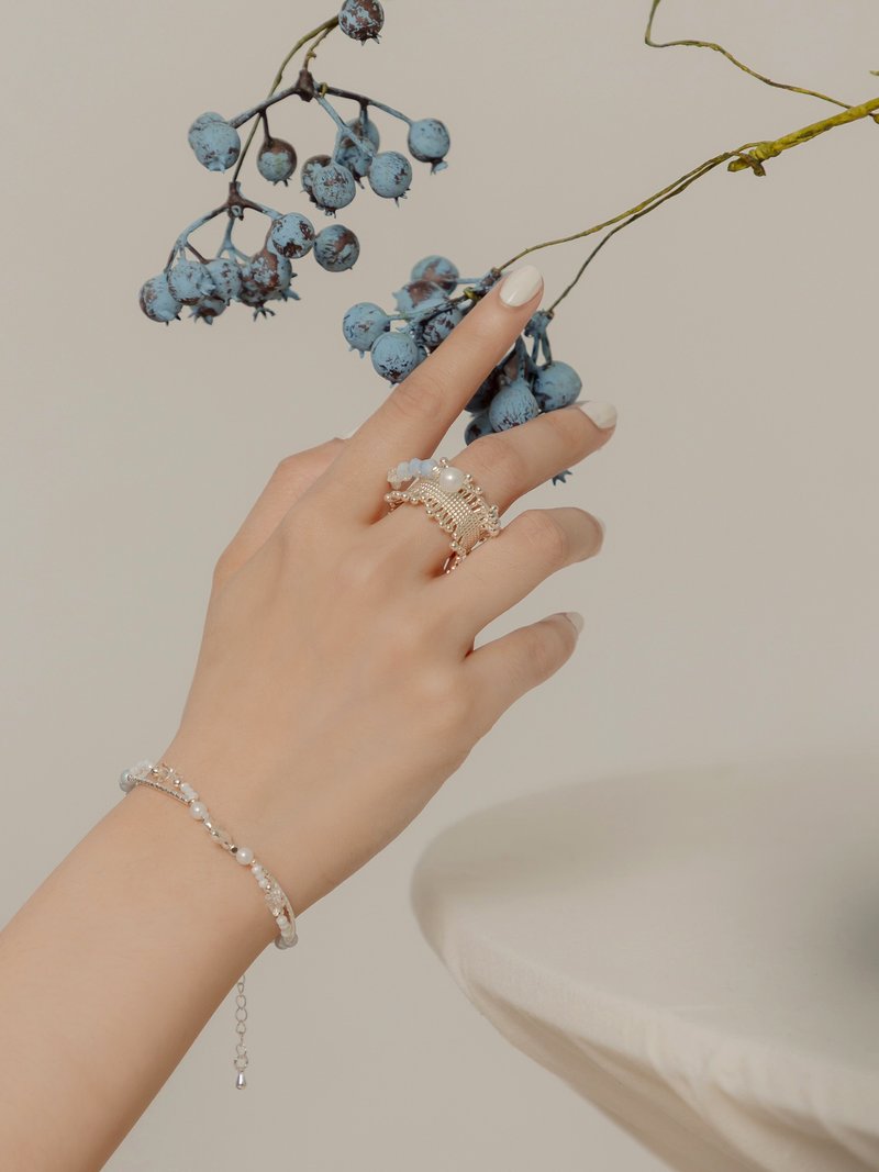 和平小日記。MUCHAT手作蕾絲花邊水晶戒指 - 戒指 - 其他材質 銀色