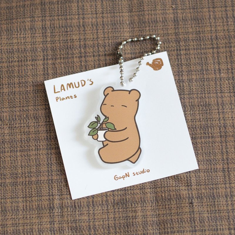 Lamud brown bear Plants Lover Acrylic Keychain - 鑰匙圈/鑰匙包 - 壓克力 咖啡色