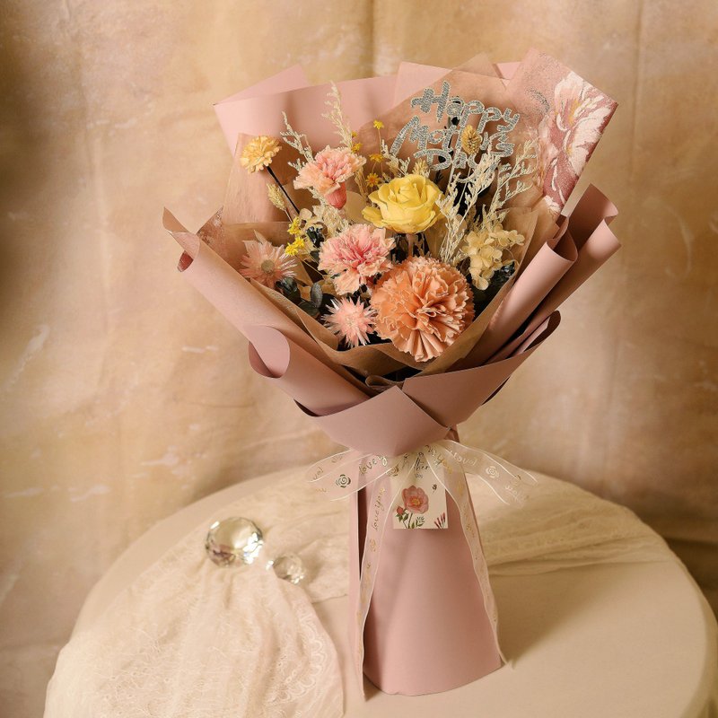 【優雅油畫風】母親節 粉膚色永生康乃馨花束 / 永生花 乾燥花 - 乾燥花/永生花 - 植物.花 粉紅色