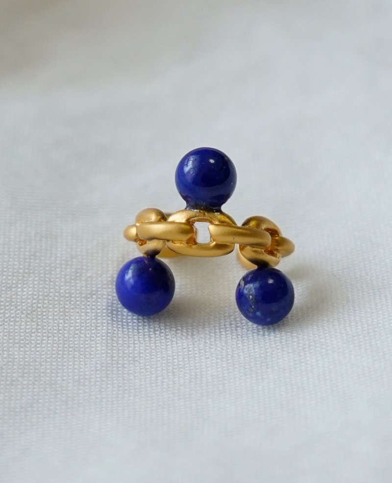 SV Chain Lapislazuli Earcuff - 耳環/耳夾/耳骨夾 - 其他金屬 藍色