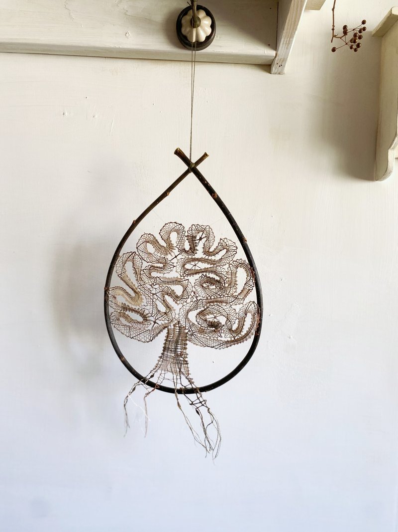 【好日戀物】德國vintage一棵大樹古董手工刺繡棒槌蕾絲裝飾掛飾 - 擺飾/家飾品 - 棉.麻 綠色