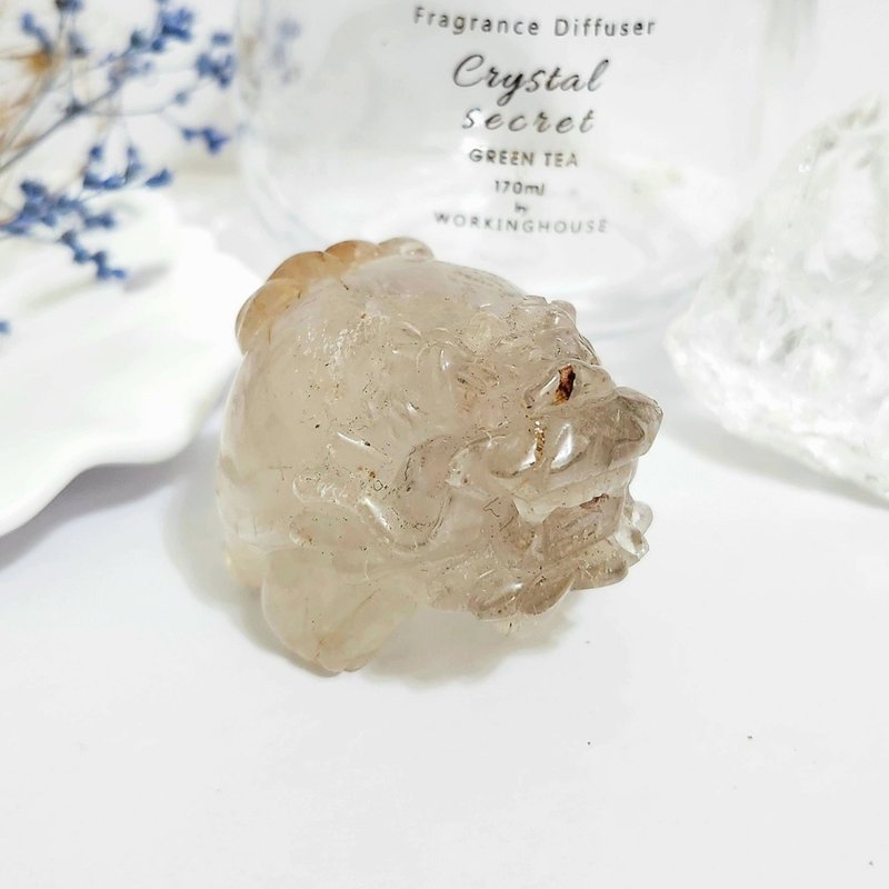 白髮晶帶紅兔毛與綠幽靈龍龜 - 擺飾/家飾品 - 水晶 黃色