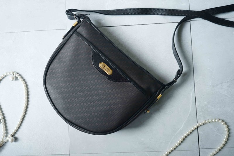 尋寶復古古董包-Lanvin防潑水幾何印花黑色肩背包 - 側背包/斜背包 - 其他材質 黑色