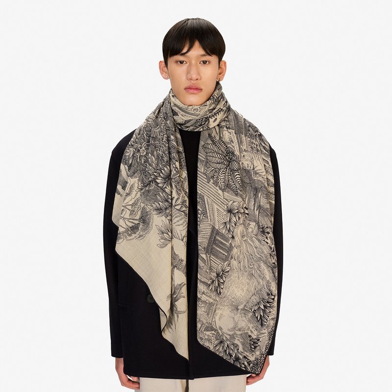 【INOUI EDITIONS】PIRANESI 羊毛真絲圍巾100 - 黑 - 圍巾/披肩 - 羊毛 黑色