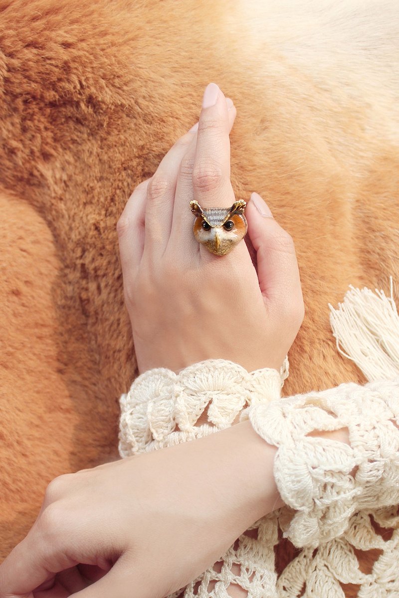 Merry Great Horn Owl Ring - 戒指 - 其他金屬 咖啡色
